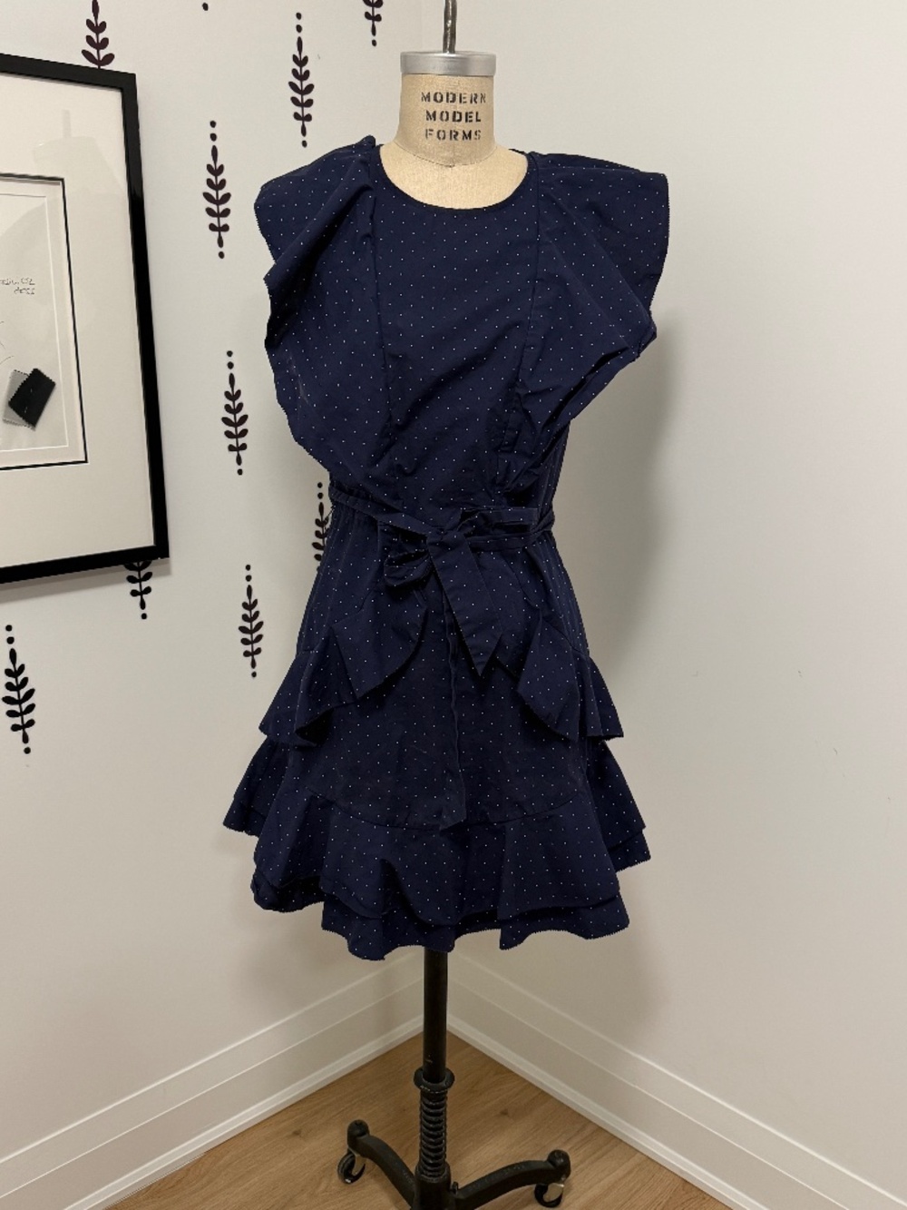 JOIE Navy Pink Polka Dot Mini Darling Dress
